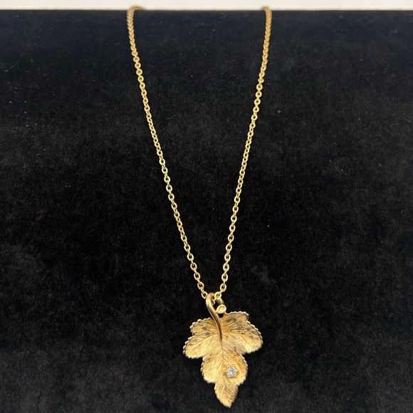 Vintage Gold Tone Leaf Diamond Necklace by Avon - Picture 1 of 3